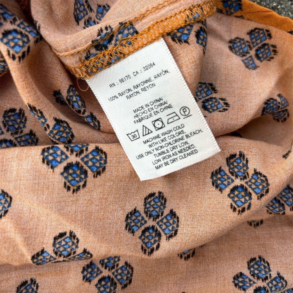 Anthropologie Vanessa Virginia Orange Floral Pleated Long Sleeve Blouse Size 2 - Picture 6 of 6